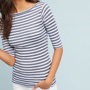 Anthropologie Navy and White Striped Short Sleeve Tee